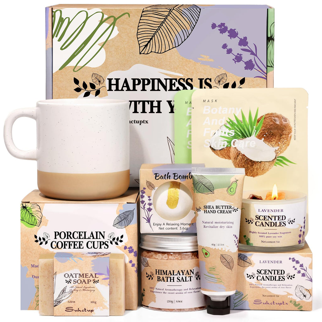 Gifts for Women Birthday Gifts for Women Spa Gifts for Women Self Care Gift Baskets Christmas Gifts Relaxing Bath Set with Crystal Scented Candle for Mom Sister Wife Friendship