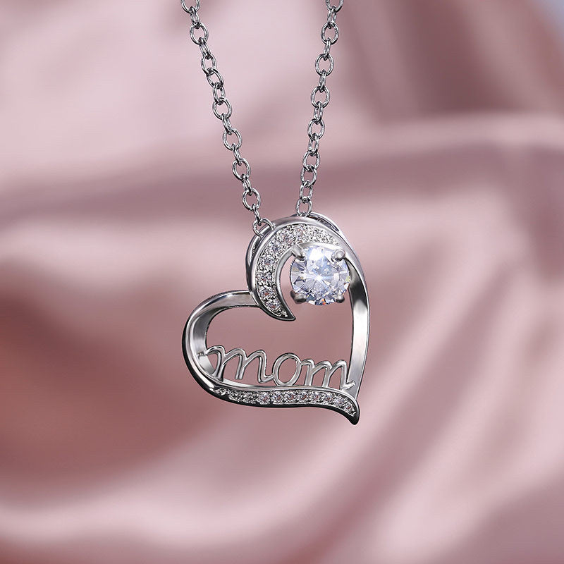 MOM Heart-Shaped Zirconia Necklace for Mother's Day