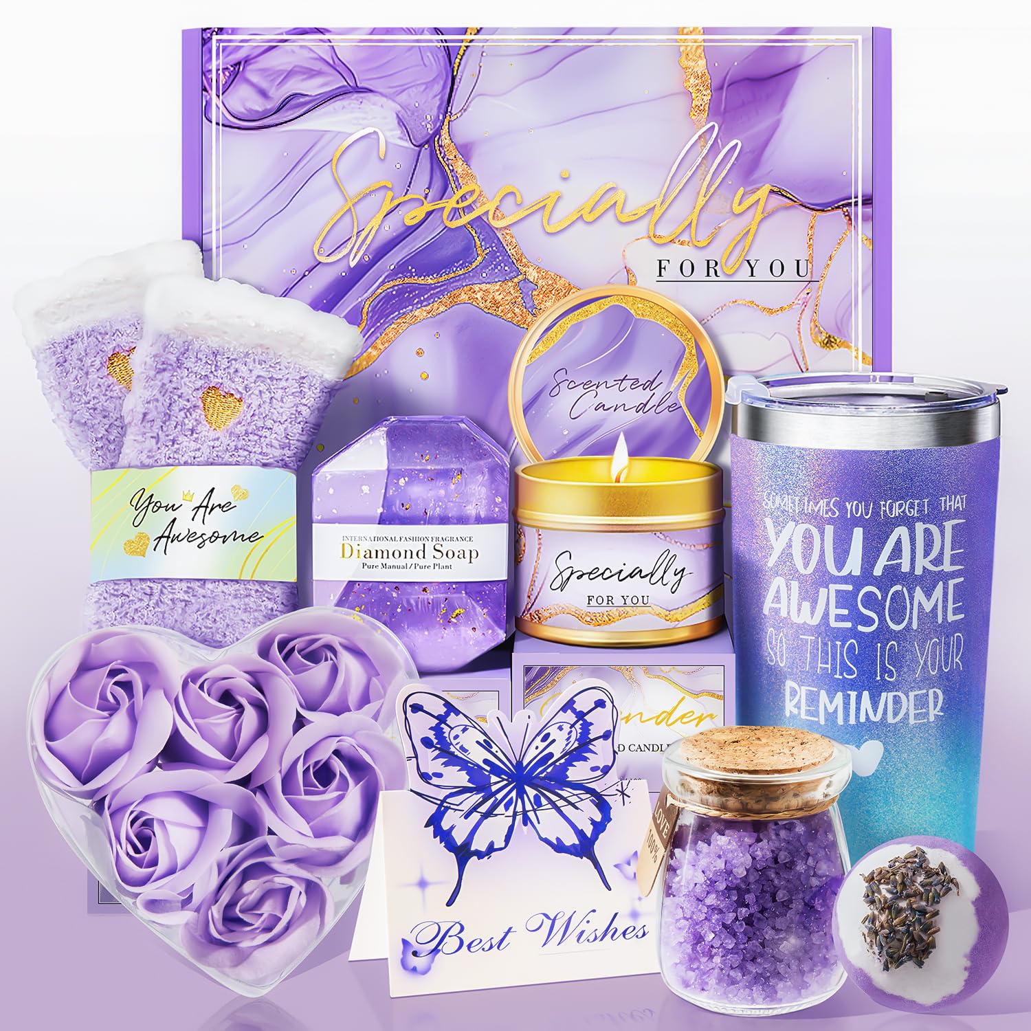 Gifts for Women Birthday Gifts for Women Happy Birthday Gifts Basket for WomenLavender Relaxing Spa Gifts Basket for Best Friends Female Women Sister Mom Wife Her Girlfriend Coworker Valentines Day